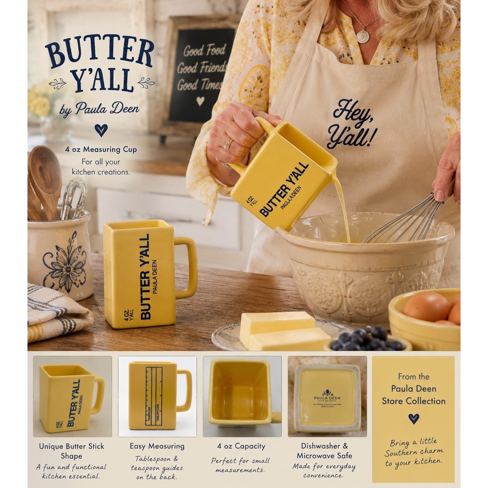 Paula Deen Butter Y'All 4 oz Yellow Stoneware Measuring Cup Mug